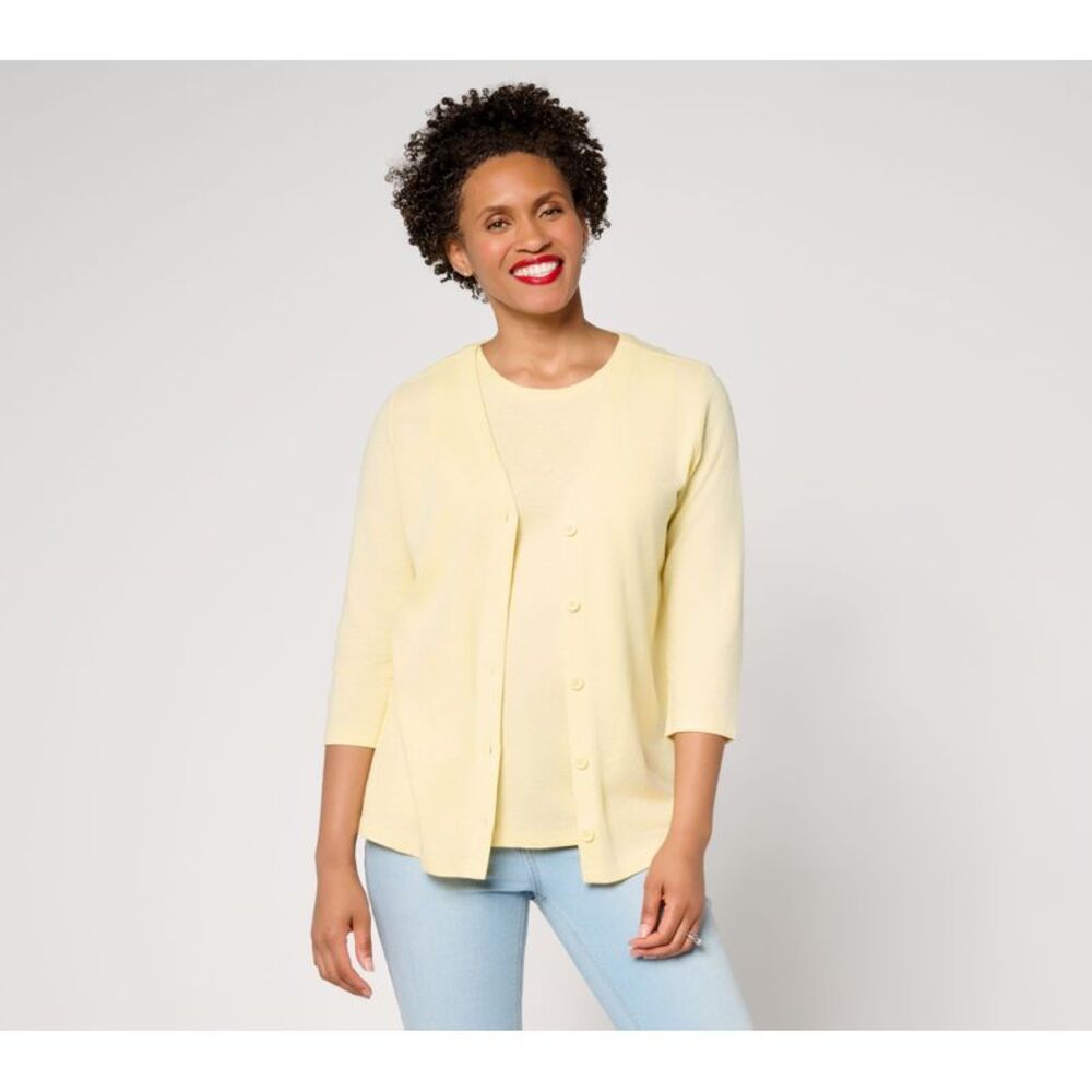 Wacoal Women's Top Plus Sz Sweater 1X Denim & Co. Essentials Linen Yellow
